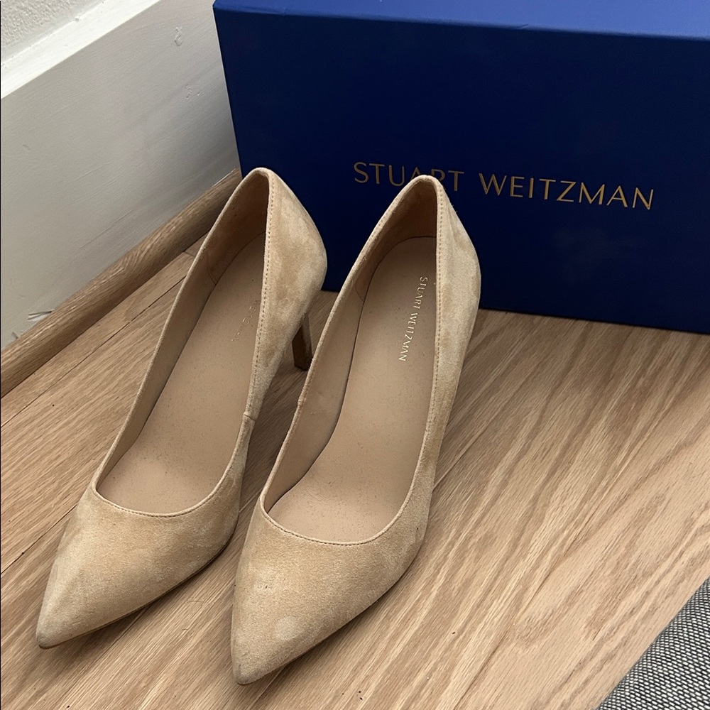 Stuart Weitzman Nude Dancer 75 Suede Heels